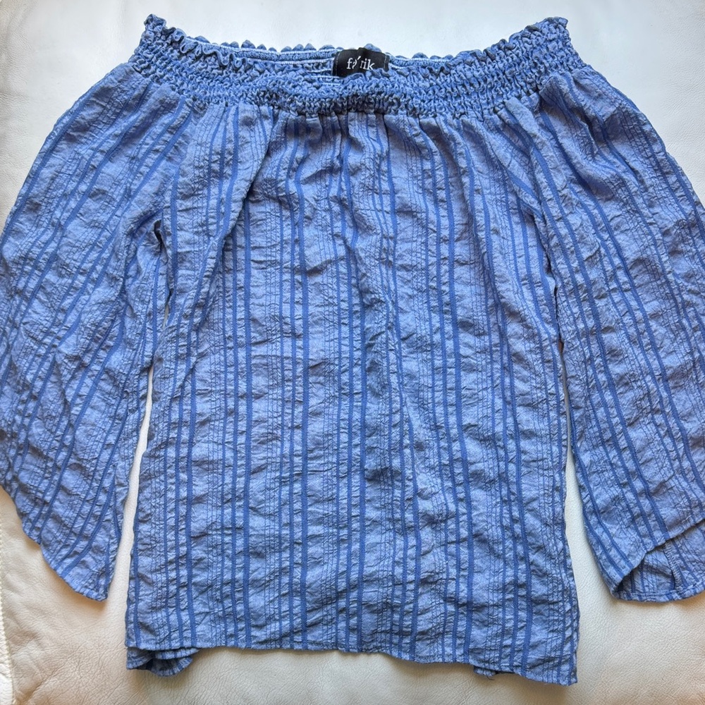 fab'rik Light Blue Textured Off-Shoulder Top